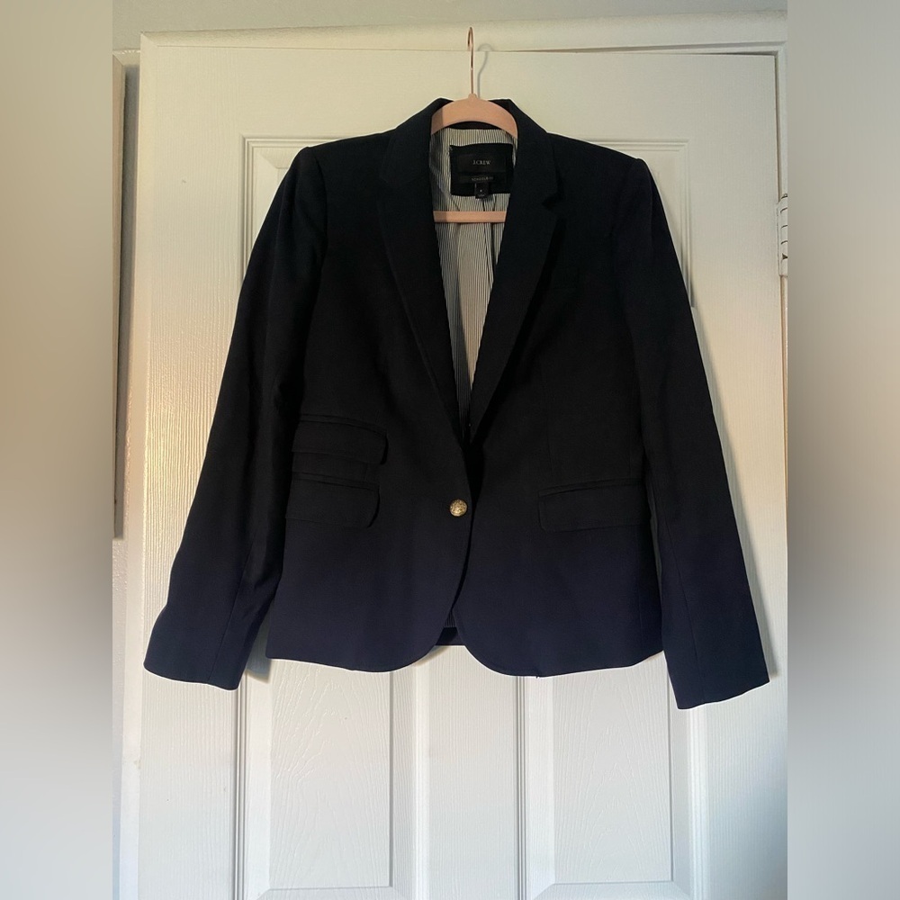 J. Crew Women’s Size 6 Dark Blue 2-Button Schoolboy Blazer‎ Wool Surgeon Cuffs